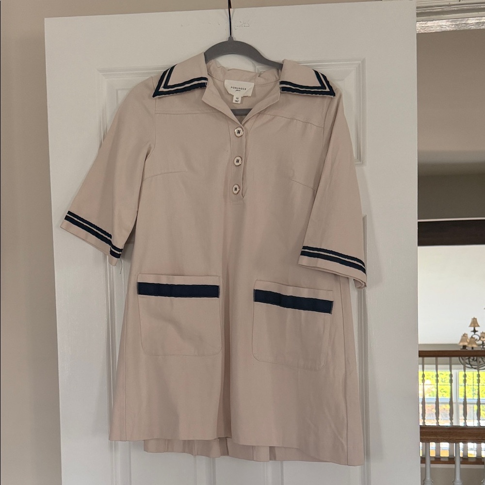Pomander Place Cream mini dress with Navy Trim